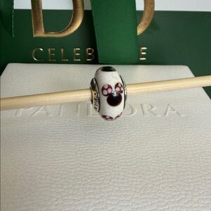 Pandora Disney Minnie Mouse Murano Glass Charm VINTAGE RETIRED